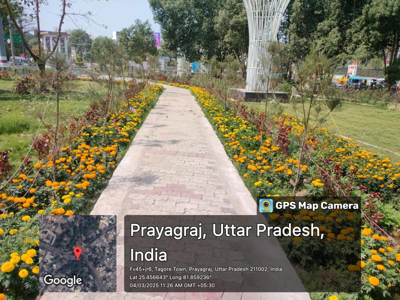 Landscaped flower pathway along processional route