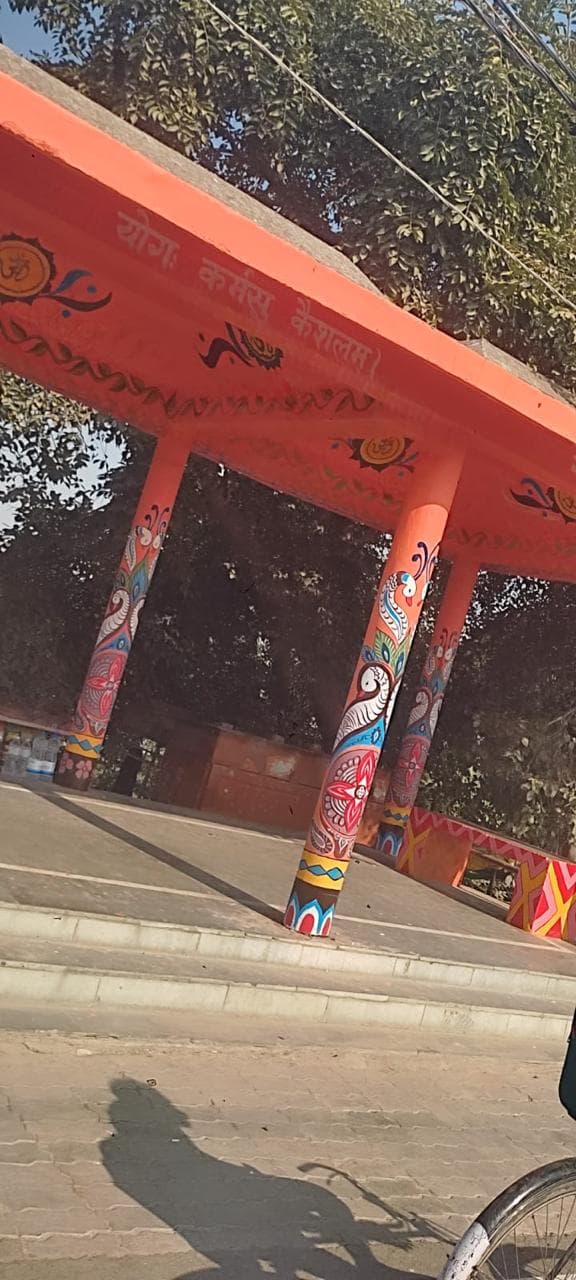 Painted columns with folk art patterns