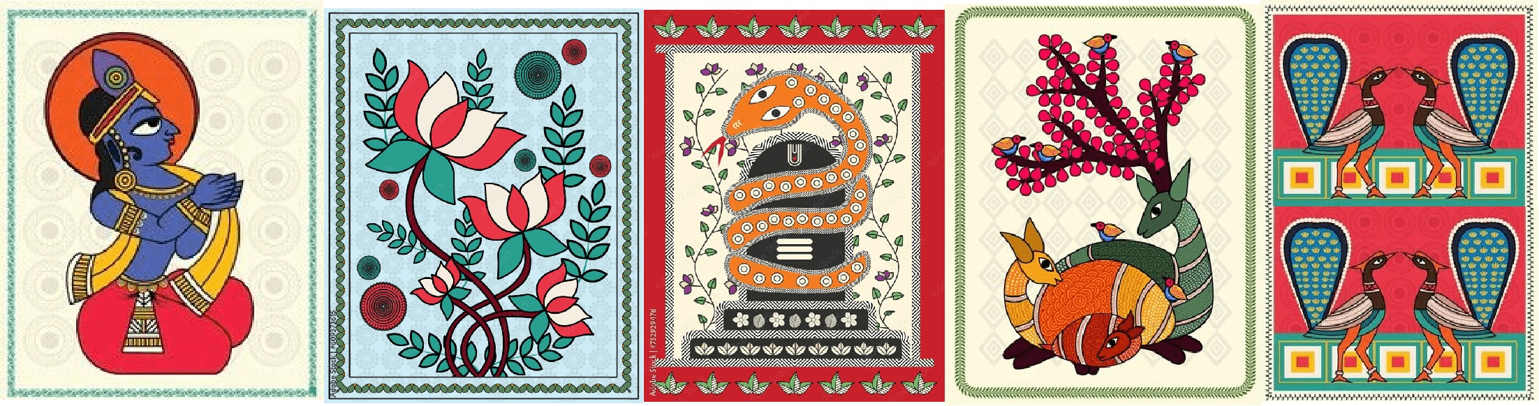 Folk art mural designs — cultural motifs and temple patterns