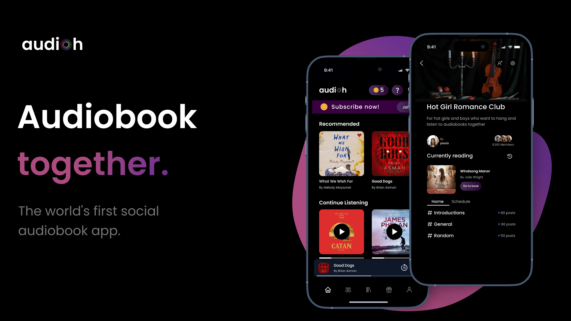 AudioH: Audiobook together. The world's first social audiobook app.